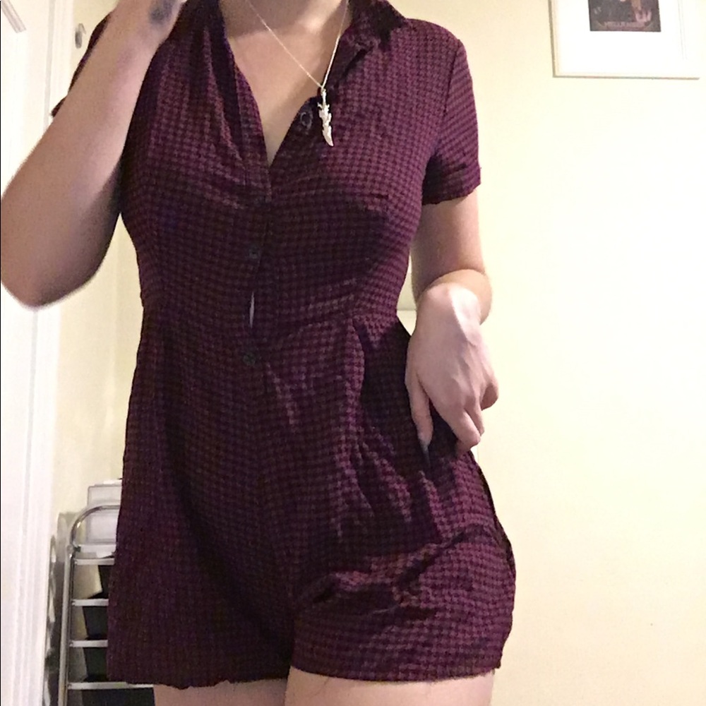 Burgundy houndstooth romper